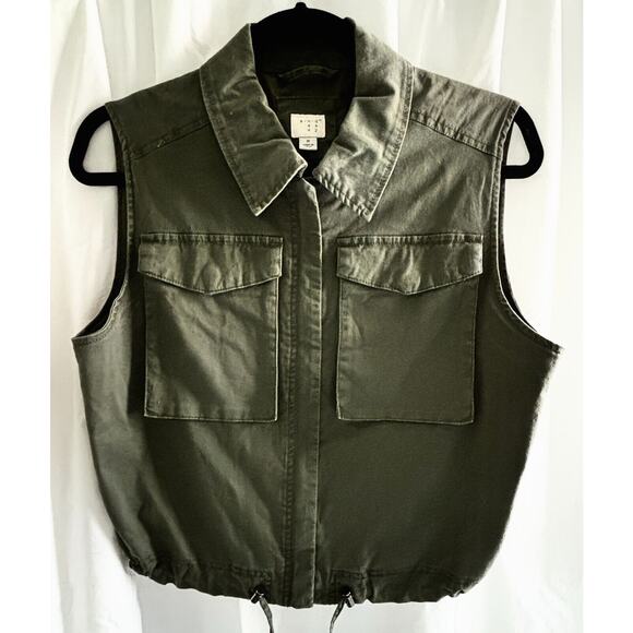 Sleeveless Women's Zip Vest w Pockets Size M Drawstring at Waist/Hips, Pockets - Picture 1 of 6
